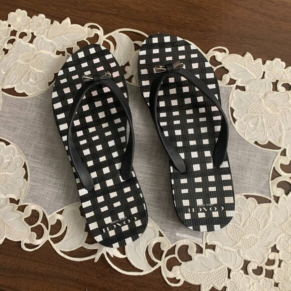 Coach Black and White Flip Flops - Picture 1 of 5